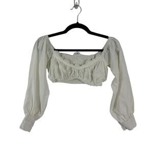 Superdown Off Shoulder Crop Top – White Floral Embroidered – Size XS- Cotton